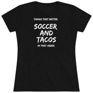 Women's Soccer and Tacos White Triblend Tee