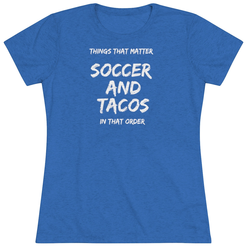 Women's Soccer and Tacos White Triblend Tee