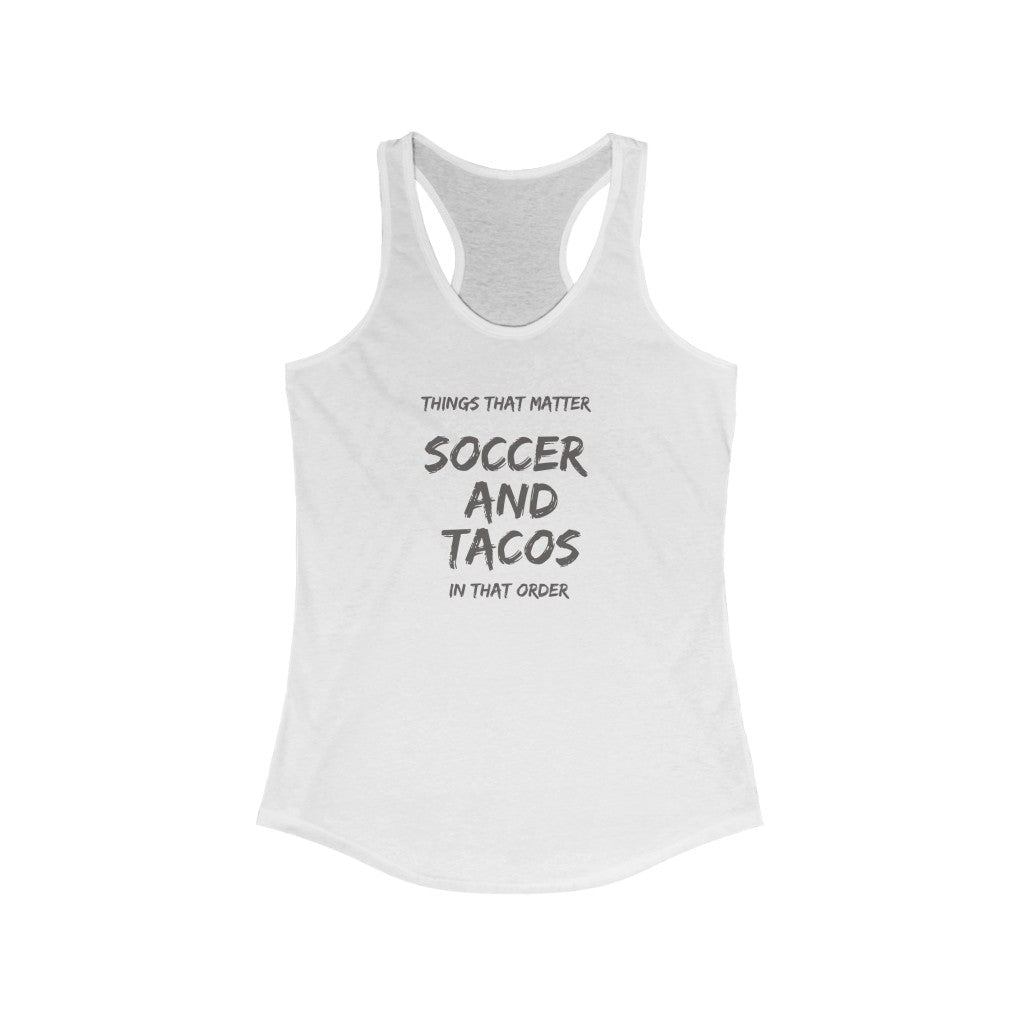 Women's Soccer and Tacos Black Ideal Racerback Tank