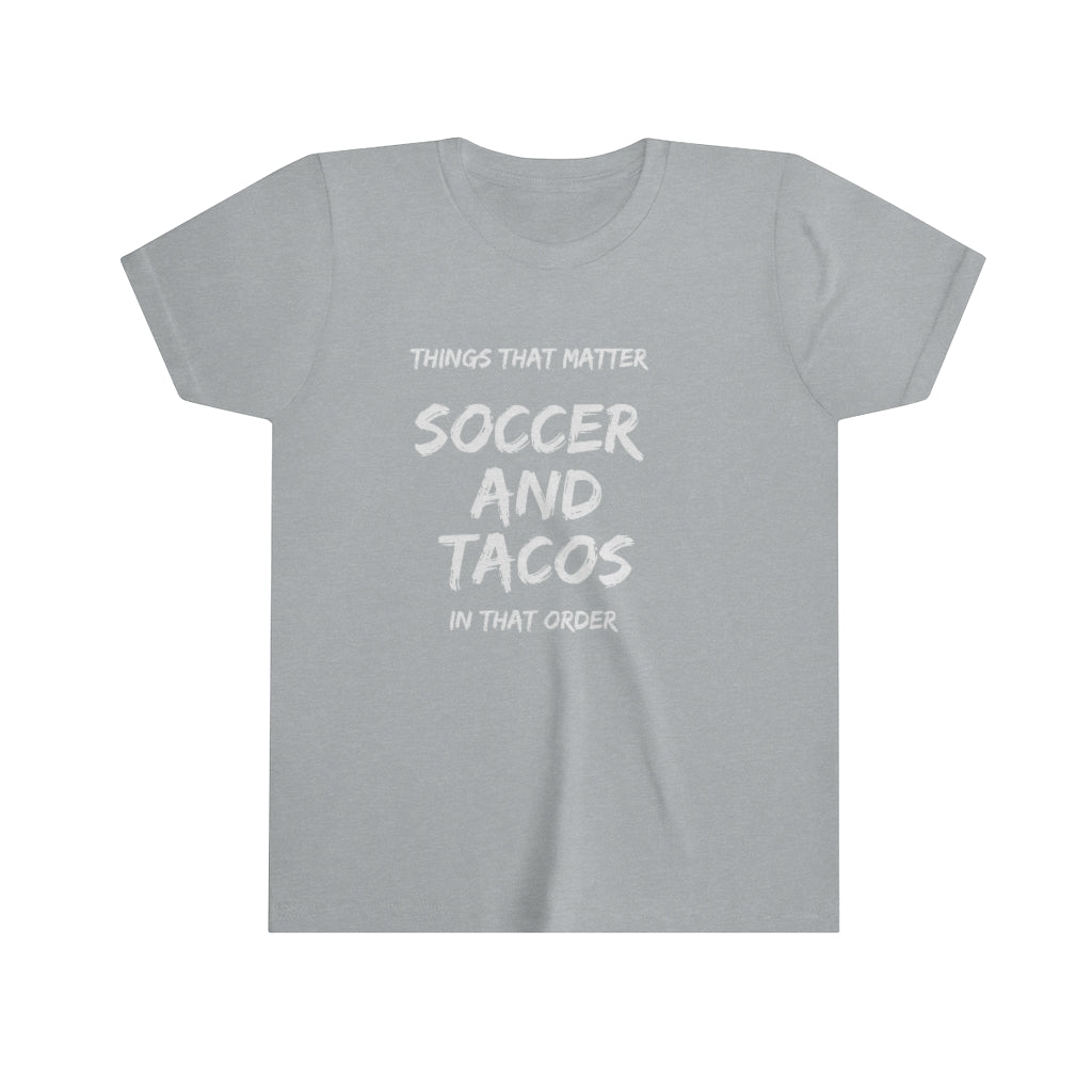 Girls Soccer+Tacos White Print Tee