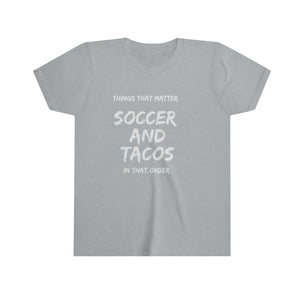 Girls Soccer+Tacos White Print Tee