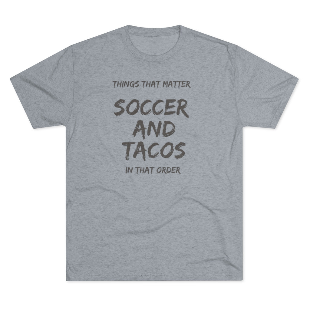 Men's Soccer and Tacos Black Tri-Blend Crew Tee