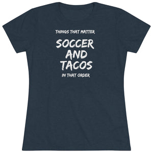 Women's Soccer and Tacos White Triblend Tee