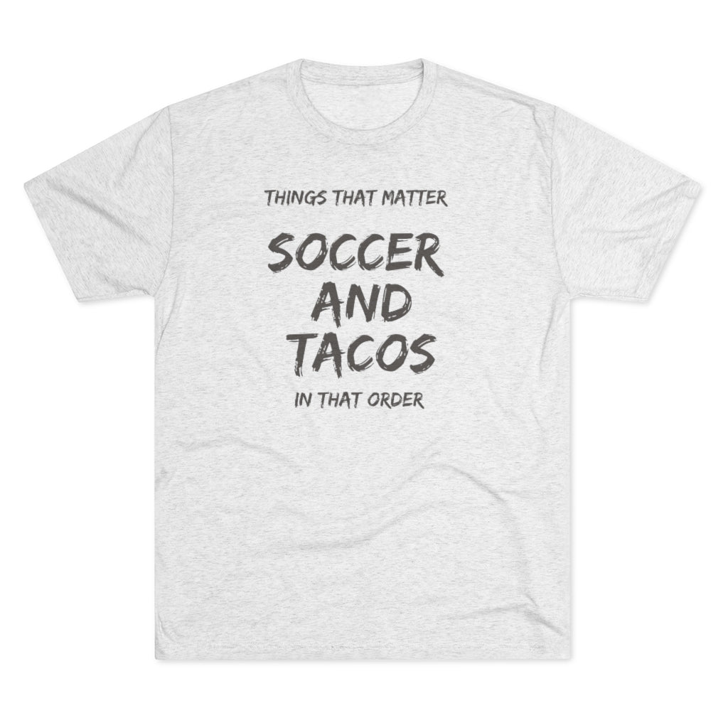 Men's Soccer and Tacos Black Tri-Blend Crew Tee