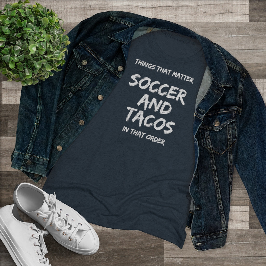 Women's Soccer and Tacos White Triblend Tee