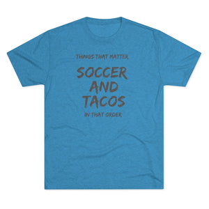 Men's Soccer and Tacos Black Tri-Blend Crew Tee