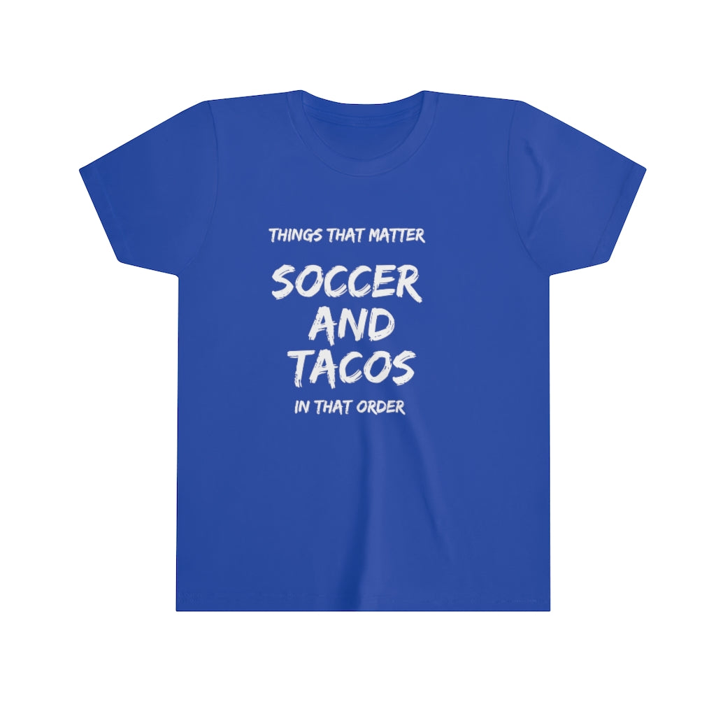 Girls Soccer+Tacos White Print Tee