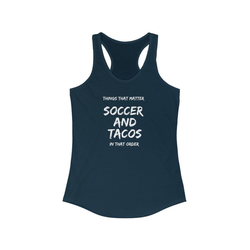 Women's Soccer and Tacos White Ideal Racerback Tank